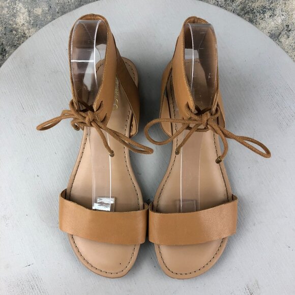 Franco Sarto Women's Size 8.5M Glenys Brown Leather Ankle Tie Flat Sandals - Picture 5 of 16